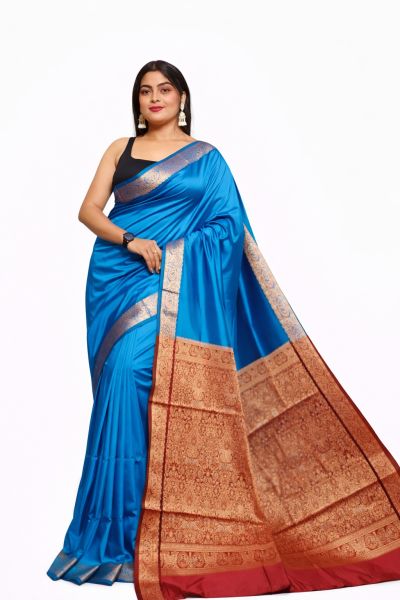 Royal Blue Kashmiri Pashmina Silk Saree From Bengal