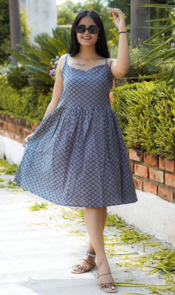 Grey Hand Block Printed Cotton One Piece From Rajasthan