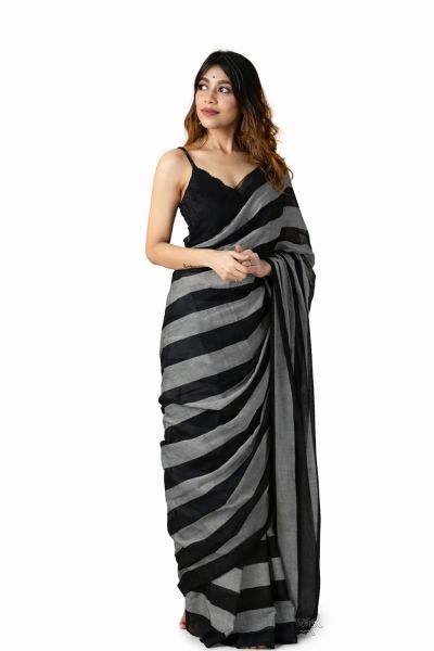 Black Cotton Saree From Bengal