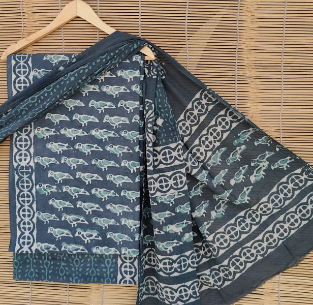 Black White Hand Block Printed Cotton Suit And Pant And Dupatta