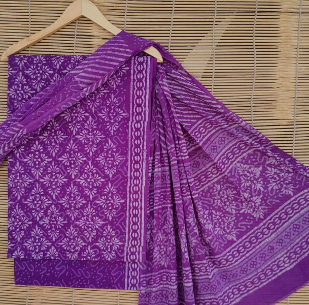 Purple Hand Block Printed Cotton Suit And Pant And Dupatta