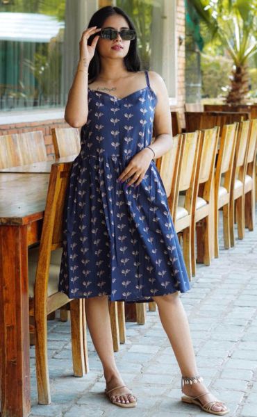 Cloud Burst Hand Block Printed Cotton One Piece From Rajasthan