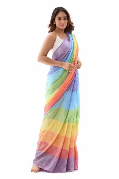 Multi Pure Handloom Cotton Saree From Bengal