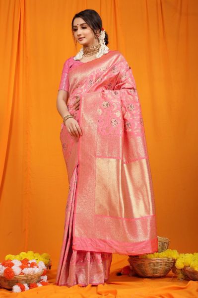 Baby Pink Kanchipuram Pure Silk Handloom Saree