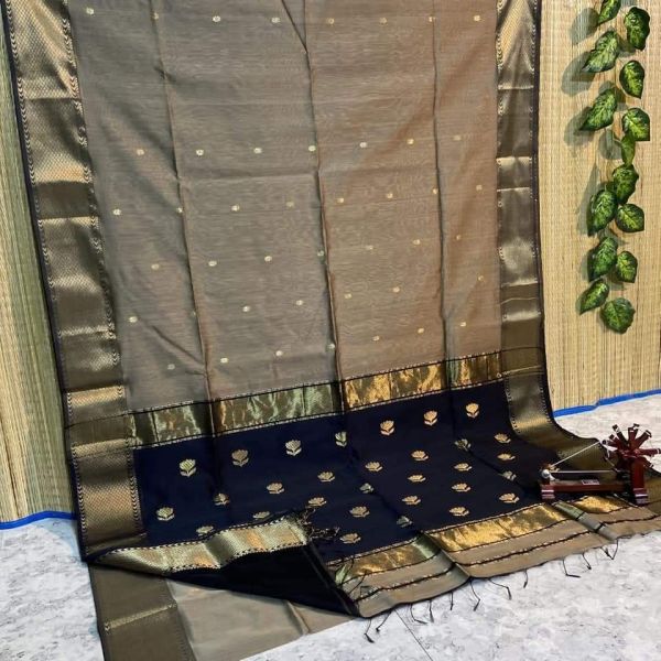 Ash Black Buti Pure Handloom Silk Cotton Saree