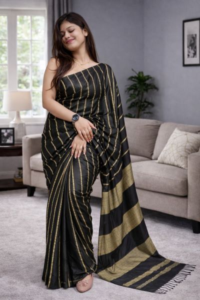 Women's Wear Black Bapta Soft Silk Saree From Bengal