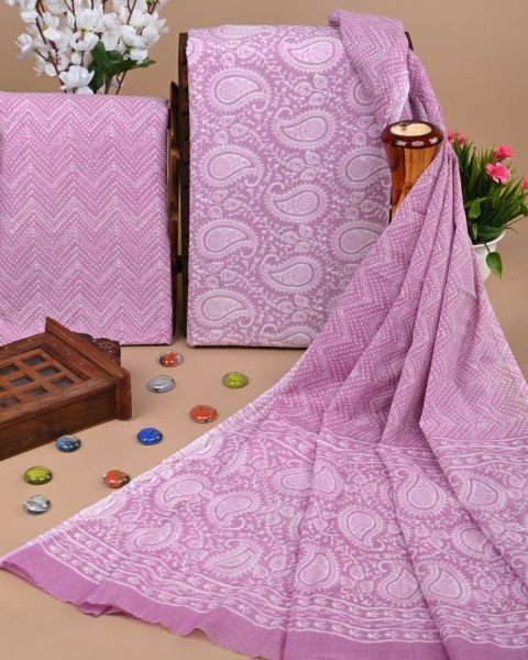 Baby pink Handloom Suit With Cotton Dupatta