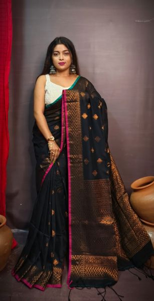 Black Butta Design Pure Handloom Dhakai Jamdani Cotton Saree