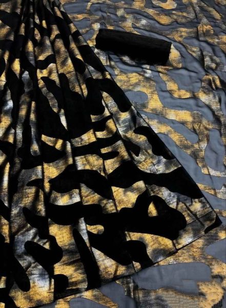 Black Brasso Cut Design Chiffon Saree