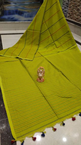 Mehndi Green Stripes Pure Handloom Cotton Saree