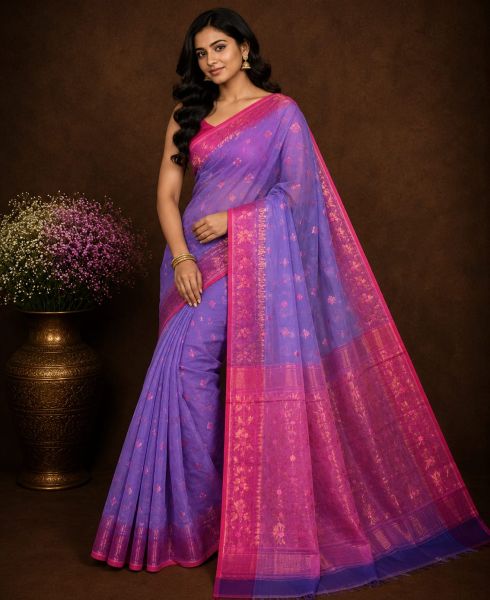Dark purple Pure Handloom Dhakai Jamdani Saree From Bengal