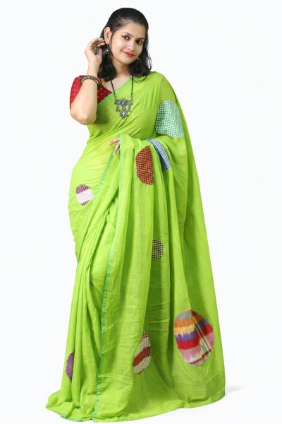 Aqua Green Pure Handloom Cotton Saree From Bengal