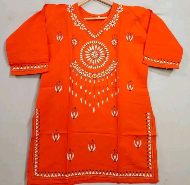 Orange Pure Handloom Cotton Tops From Bengal