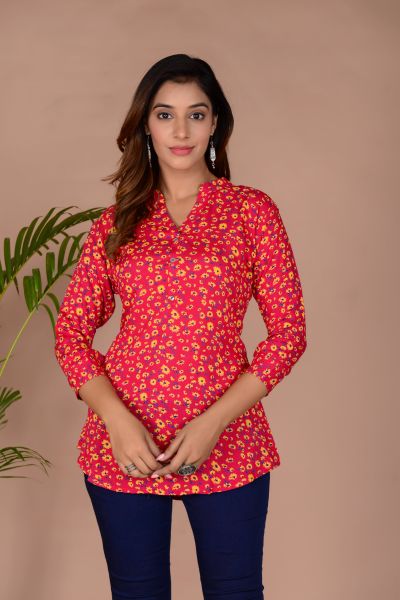 Red Printed Cotton Top