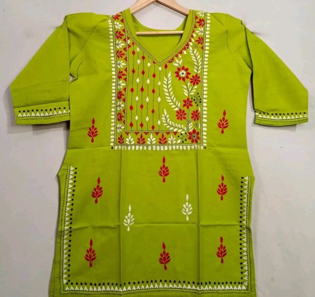 Pea Green Pure Handloom cotton Tops From Bengal
