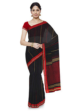 Black Check Handloom Women Cotton Saree