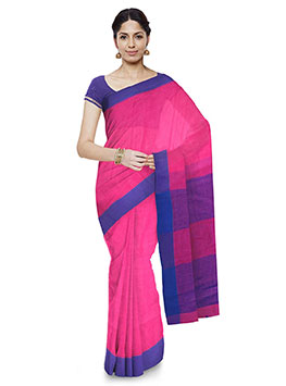 Pink Plain Pure Handloom Women's Cotton From Bengal saree