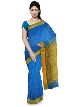 Blue Pure Handloom Jamdani Cotton Silk Saree