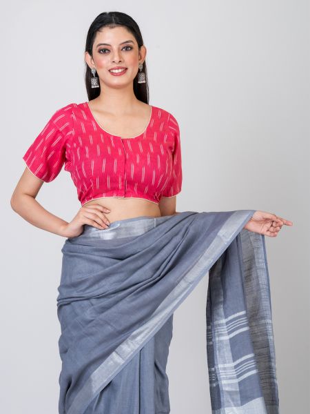 GMH Women's Designer Cotton Ikkat Half Sleeve Stitched, Ready to wear Blouse for Women