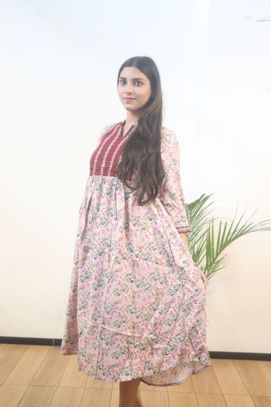 Peach Pure Handloom Printed Cotton Kurti