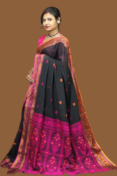 Black Cotton Flower Design Saree