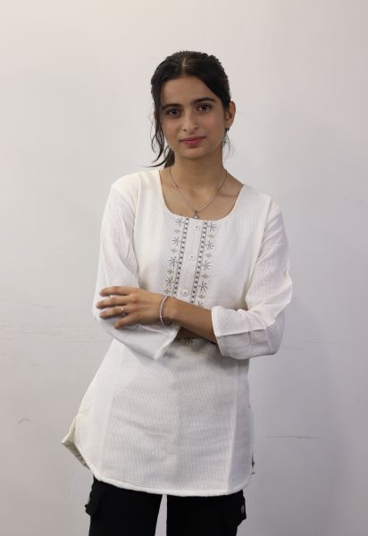 White Pure Cotton Short Kurti