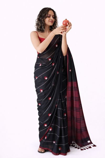 Black Pure Handloom Cotton Saree From Bengal