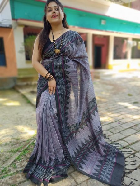 Ash Printed Cotton Saree From Bengal