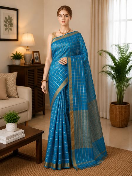 Blue Exclusive Bhagalpur Pure Handloom Tussar Silk Saree for Women