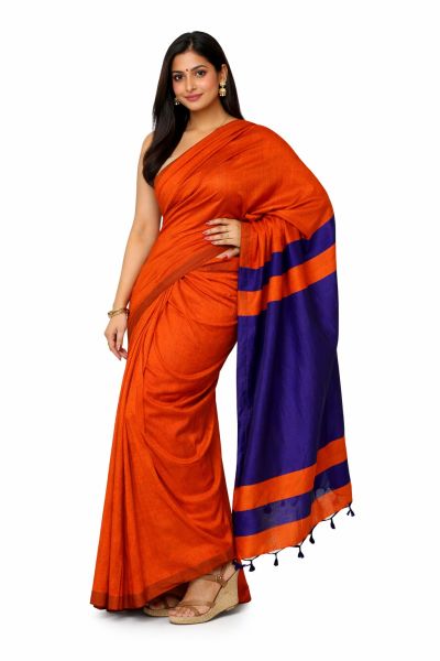 Red Women's Hand Weaving Pure Cotton Saree From Bengal