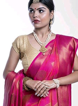 Pink Maheshwari Silk Cotton Saree From Banarasi