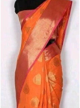 Orange Maheshwari Silk Cotton Saree From Banarasi