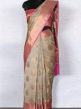 Cream Maheshwari Silk Cotton Saree From Banarasi