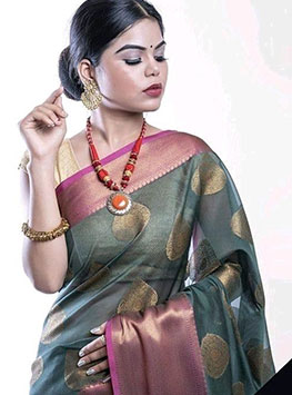 Light Green Maheshwari Silk Cotton Saree From Banarasi