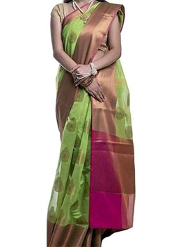 Green Maheshwari Silk Cotton Saree From Banarasi