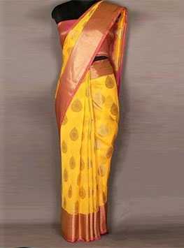 Yellow Maheshwari Silk Cotton Saree From Banarasi