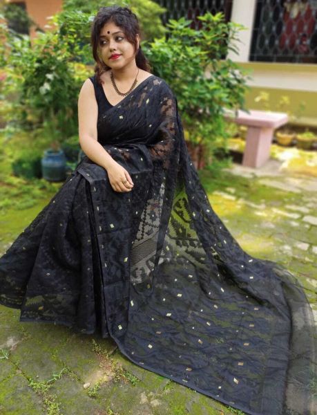 Black Dhakai Jamdani Soft Cotton Saree