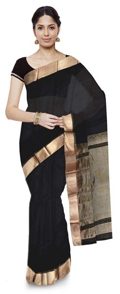 Black Pure Handloom Cotton From Bengal Silk Saree