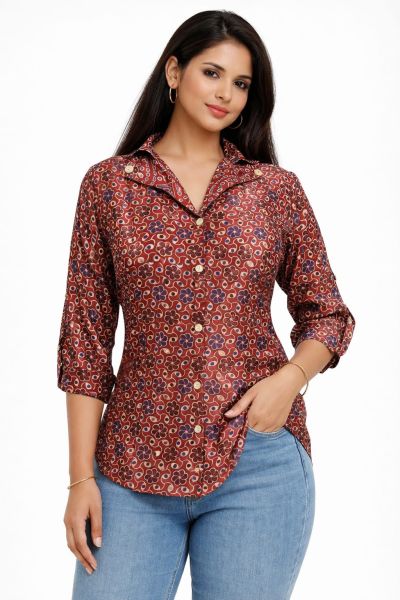 Stylish Bengal Hand Block Printed Silk Tops for Women Featuring Elegant Designs and Soft Comfortable Fabric