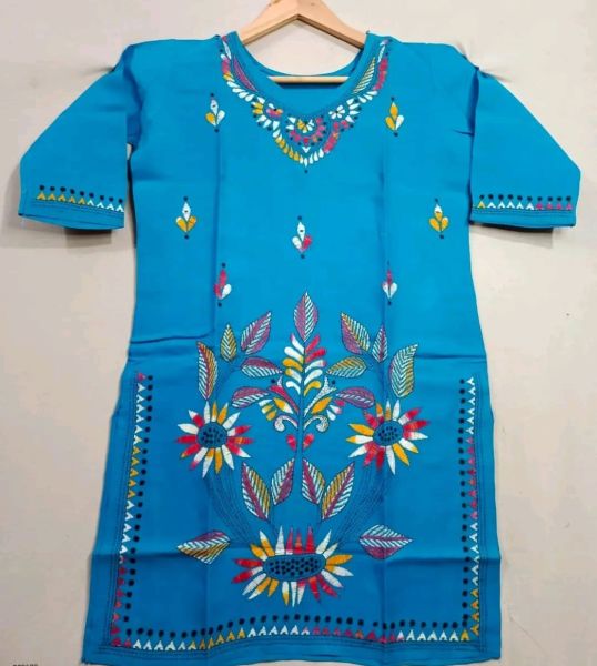 Sky Blue Pure Handloom Cotton Tops From Bengal