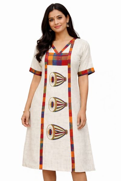 Cream Pure Handloom Kantha Kurti From Bengal