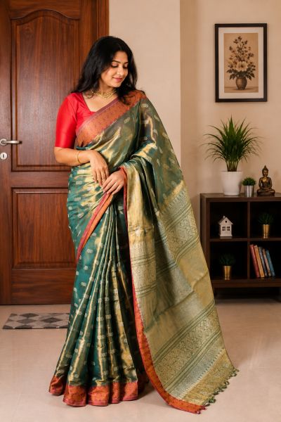 GreenPure Handloom Tissue Cotton Saree From Bengal