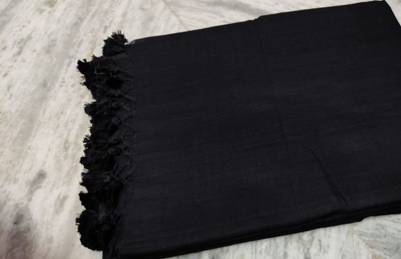 Black Plain Body Pure Handloom Cotton Saree