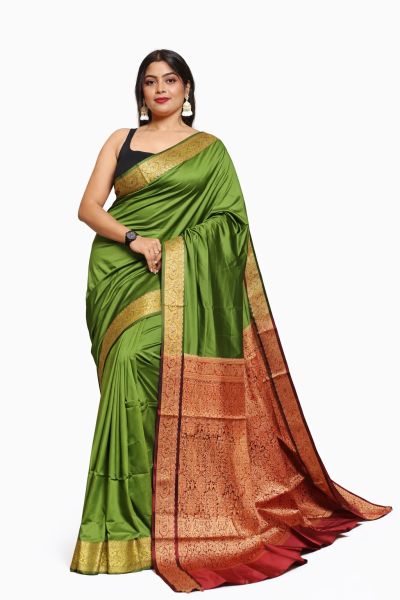 Bright Green Kashmiri Pashmina Silk Saree From Bengal