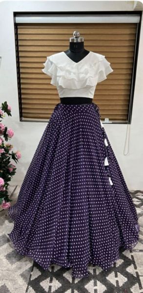 White And Blue Lehenga Choli Faux Georgette