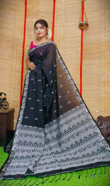 Baltic Sea Pure Handloom Exclusive Leaf Design Cotton Saree