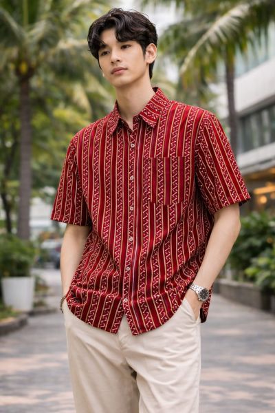 Red Santiniketan Pure Cotton Men Kurta