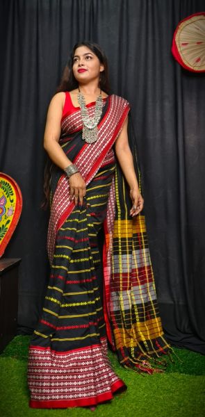 Black Buti Design Pure Handloom Cotton Saree