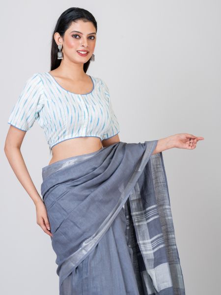 GMH Women's Designer Cotton Ikkat Half Sleeve Stitched, Ready to wear Blouse for Women