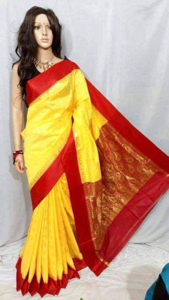 Bright Yellow & Red Garad Silk Saree